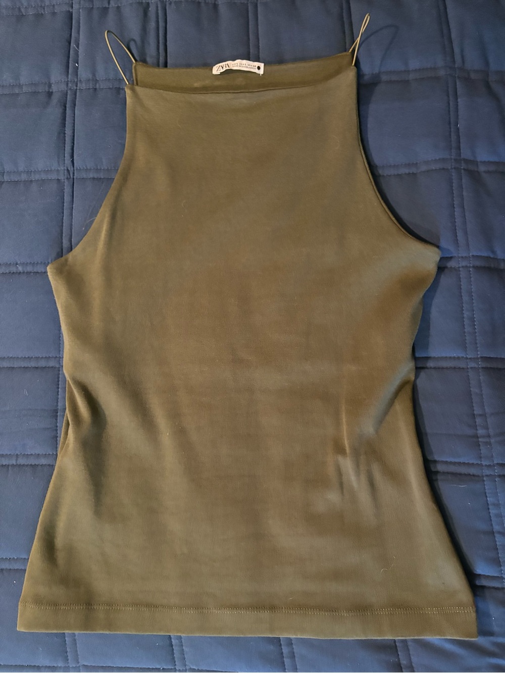 Zara Olive High Neck Tank with Thin Straps
